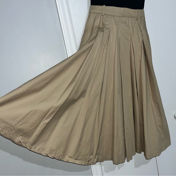 Zara Shoulder Pad Midi Dress Full Skirt Sand / Black - Picture 9 of 15